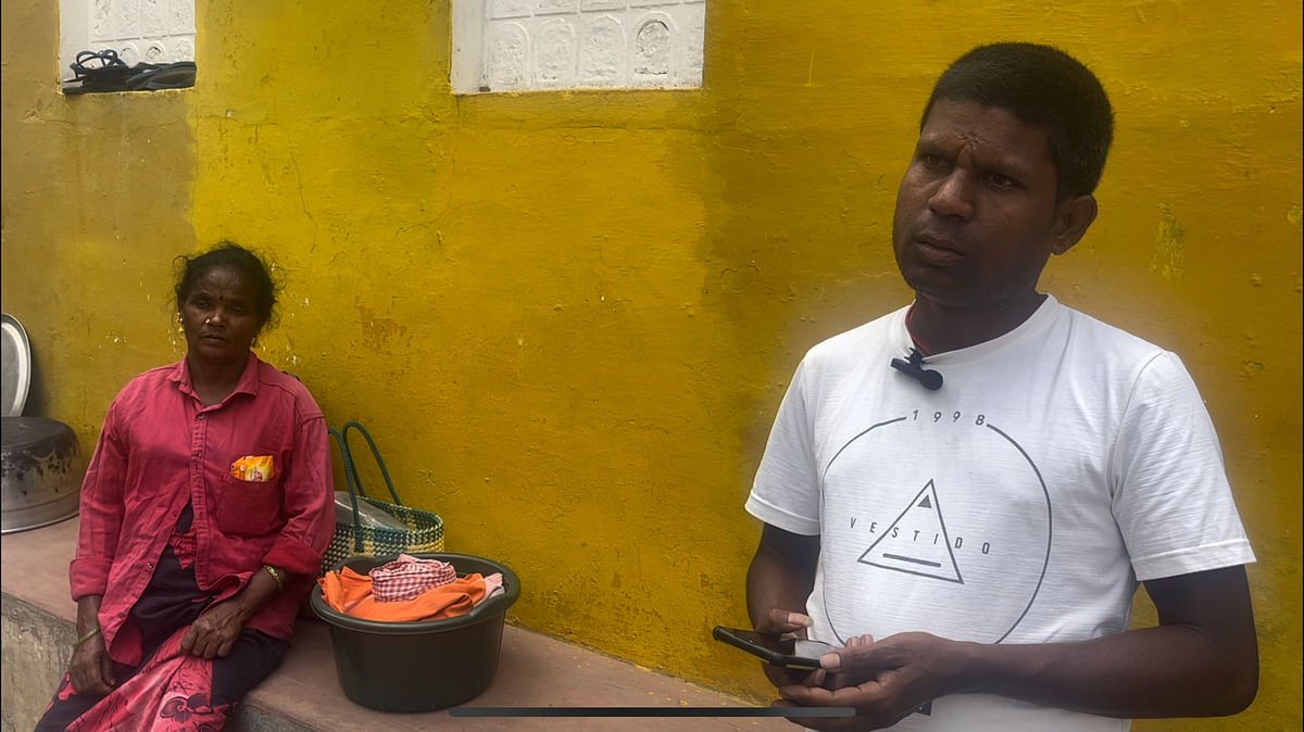 Rajamani and Pattiswaram outside their residence in Anaikatti | Akshaya Nath, ThePrint