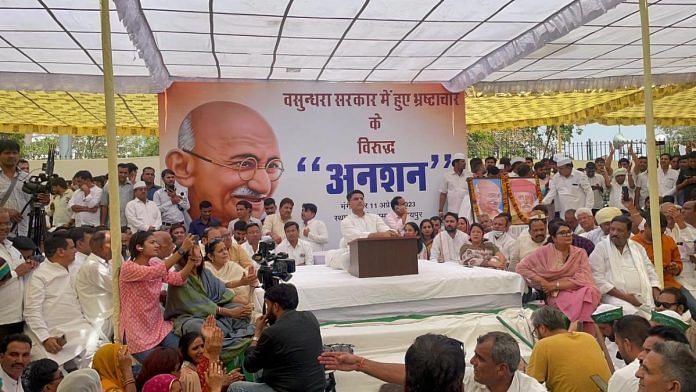 Congress leader Sachin Pilot during his hunger strike at the Shaheed Smarak in Jaipur | Ishadrita Lahiri | ThePrint