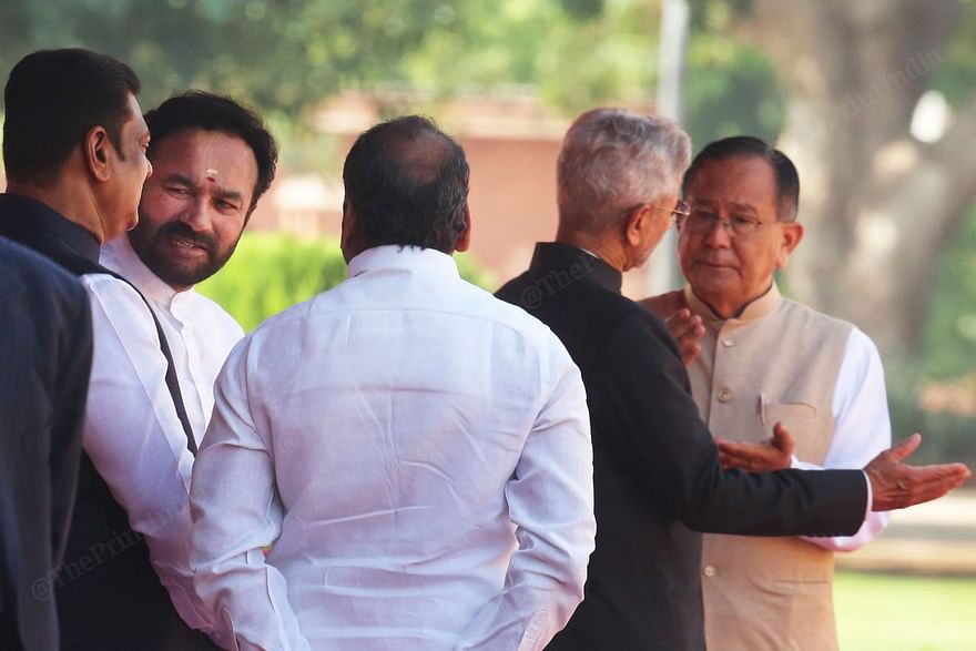 Culture minister G. Kishan Reddy talks ministers as external affairs minister S, Jaishankar talks to MoS EAM from Manipur Rajkumar Ranjan Singh | Photo: Praveen Jain | ThePrint