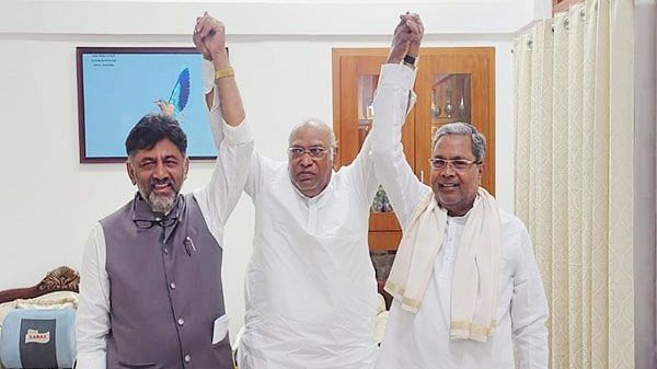 'The winning team': Siddaramaiah, DKS pose together at Kharge's residence