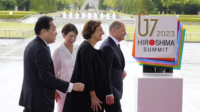 G7 leaders arriving at Peace Memorial Park as part of the G7 Hiroshima Summit on 19 May 2023 | Reuters