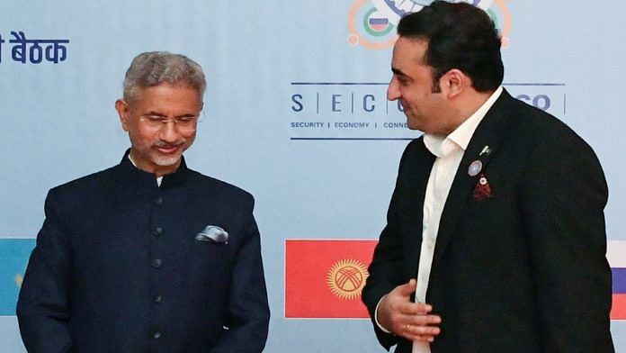 External Affairs Minister S. Jaishankar greets his Pakistani counterpart Bilawal Bhutto Zardari as they meet during the SCO Council of Foreign Ministers meeting in Goa Friday | Representational image | ANI