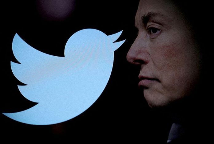 Twitter logo and a photo of Elon Musk are displayed through magnifier in this illustration | Reuters