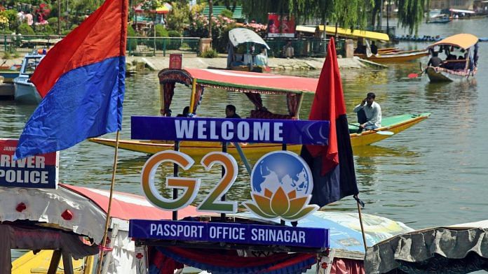Preparations underway on the eve of the G20 summit, on the banks of Dal Lake, in Srinagar Sunday | ANI