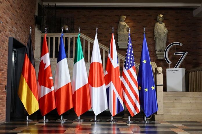 Flags are pictured during the first working session of G-7 foreign ministers in Muenster, Germany | Reuters file photo/Wolfgang Rattay/Pool