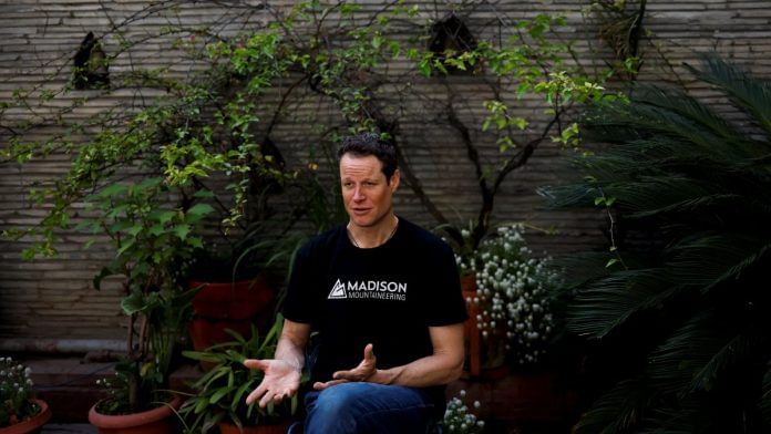 American Mountaineer Garrett Madison who climbed Everest for the 13th time, speaks during an interview in Kathmandu, on 30 May 2023 | Reuters/Navesh Chitrakar