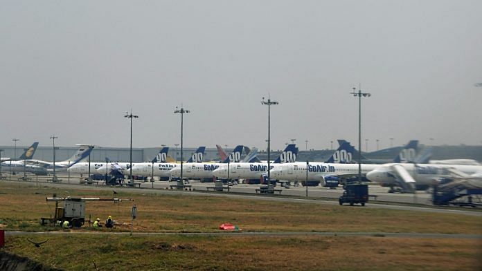 Go First aircraft grounded at T2 of Delhi's IGI airport, Wednesday | ANI