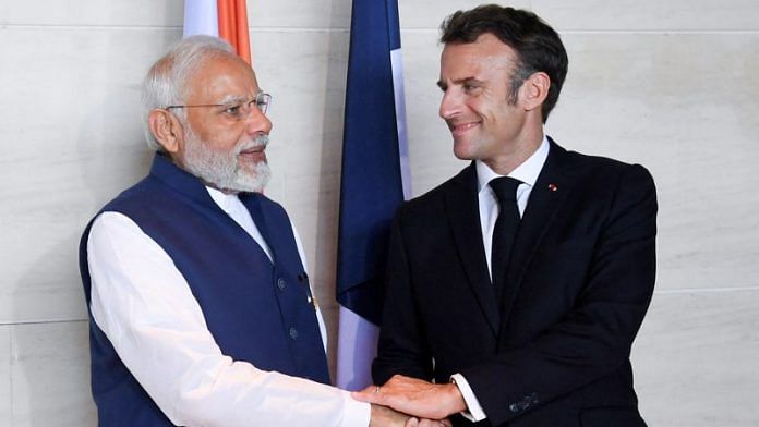 French President Emmanuel Macron and India Prime Minister Narendra Modi meet before a working lunch on the sidelines of the G20 summit meeting, in Bali, Indonesia 16 November, 2022 | Reuters
