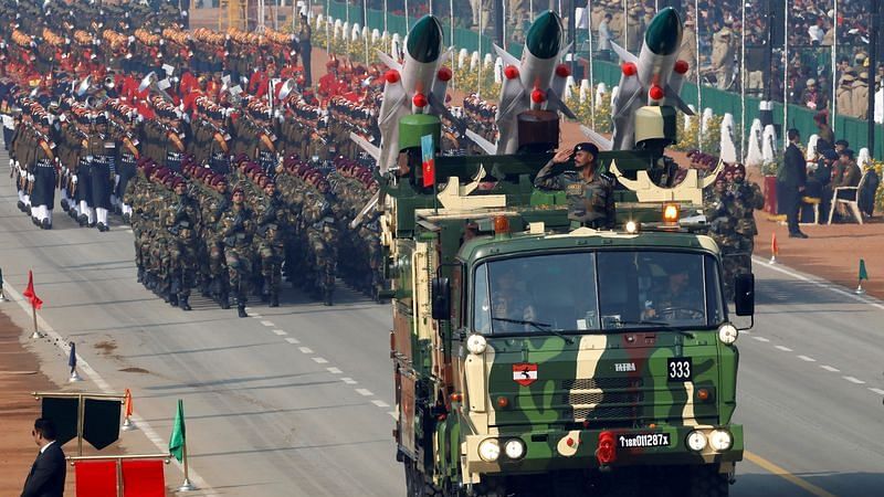 India's "Akash" missiles, mounted on a truck, are displayed during Republic Day parade in New Delhion 26 January, 2020 | Reuters