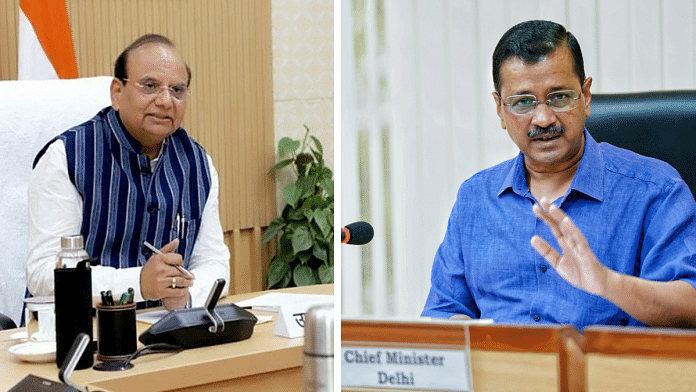 File photo of Delhi L-G V.K. Saxena and Delhi Chief Minister Arvind Kejriwal | ANI