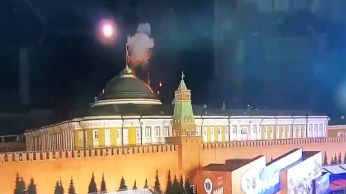 Still from unverified video of alleged 'drone strike' on the Kremlin | Twitter @Gerashchenko_en