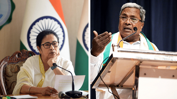 File photo of West Bengal Chief Minister Mamata Banerjee and Karnataka CM-designate Siddaramaiah | ANI
