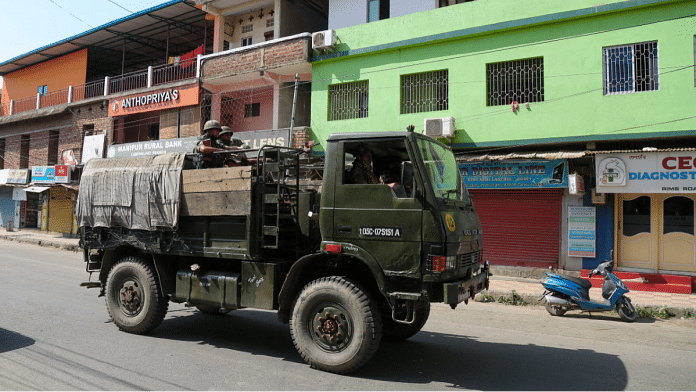 An Army truck patrolling in Imphal | Suraj Singh Bisht | ThePrint