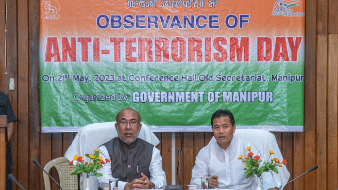 Chief Minister N Biren Singh attends a programme in Imphal on Anti-Terrorism Day | Twitter: @NBirenSingh