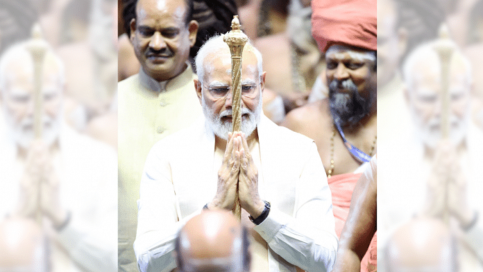 Prime Minister Modi installed the sacred 'Sengol' in the new Lok Sabha chamber, right next to the Speaker's chair | Twitter/@narendramodi