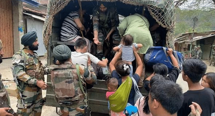 Civilians being rescued in Manipur