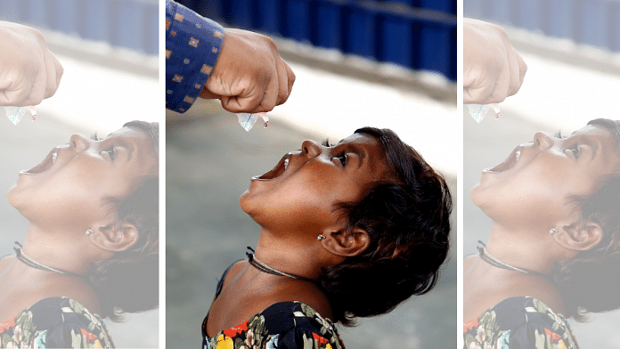 File photo of a dose of Polio vaccine being administered to a child during the Pulse Polio Immunization Program in Mumbai | Representational image | ANI