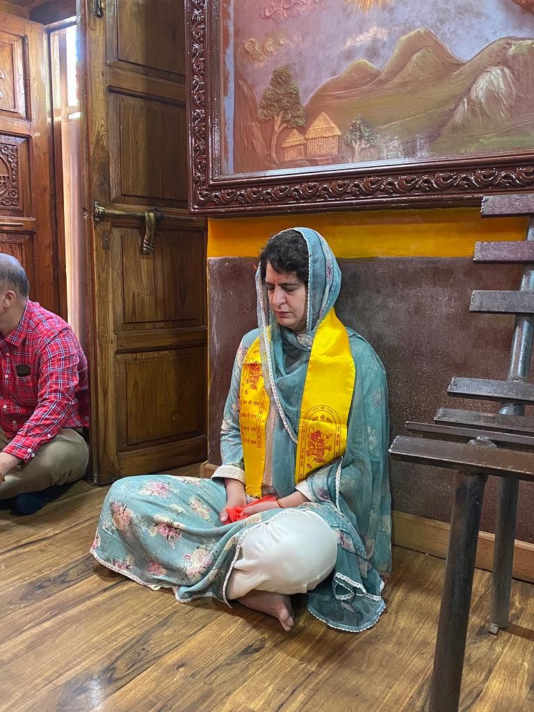 Priyanka Gandhi Vadra at Shri Hanuman Mandir Jakhoo in Shimla, Saturday | By Special Arrangement