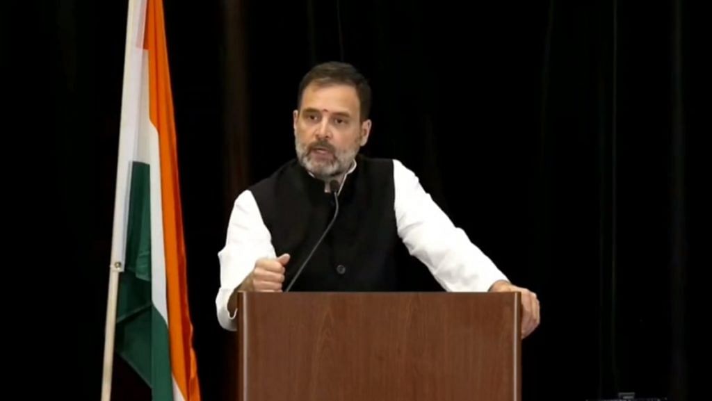 Congress leader Rahul Gandhi speaks at an event in in San Francisco | Twitter/@INCIndia