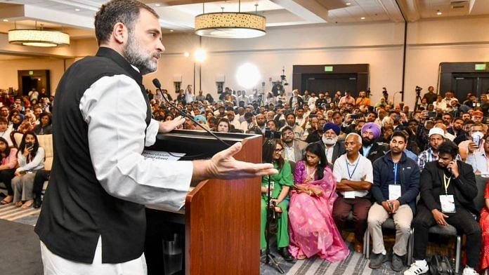 Congress leader Rahul Gandhi interacts with the Indian diaspora in San Francisco Tuesday | Twitter | @INCIndia