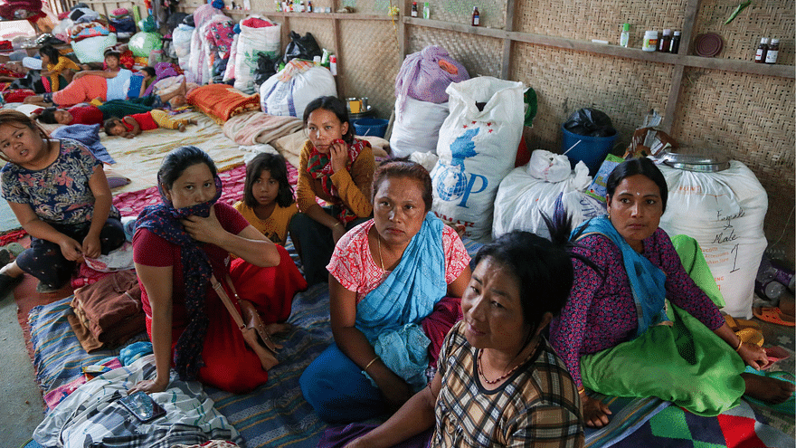 People from violence-hit areas at Naorem Birahari College, which was temporarily turned into a relief camp, in East Imphal district | Suraj Singh Bisht | ThePrint