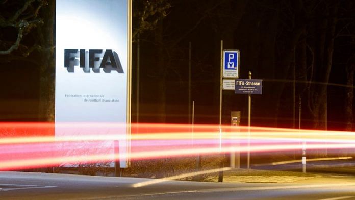 A long exposure shows FIFA's logo near its headquarters in Zurich, Switzerland | File Photo: Reuters