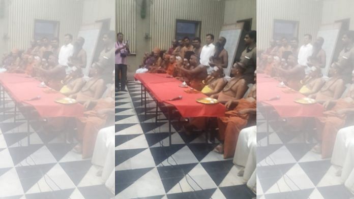 Tamil pontiffs taking part in temple ceremonies at Delhi's Malai Mandir, Friday | By special arrangement