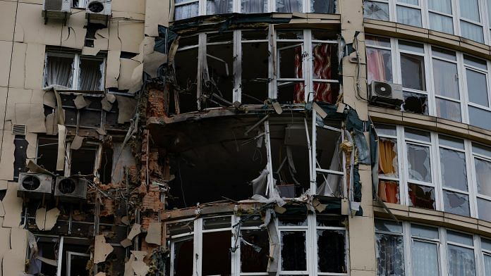 A view shows an apartment building damaged by remains of a suicide drone in Kyiv, Ukraine on 8 May 2023 | Photo: REUTERS