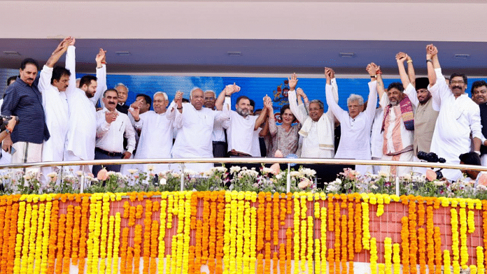 Opposition leaders put up a joint show at the swearing-in ceremony of Karnataka CM Siddaramaiah in Bengaluru on Saturday | By Special Arrangement