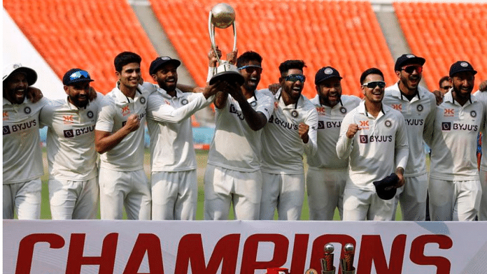 India celebrates after winning the Border Gavaskar Trophy test series | Reuters