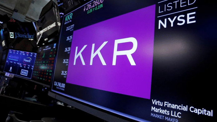 Trading information for KKR Co is displayed on a screen on the floor of the New York Stock Exchange in US | Reuters/Brendan McDermid