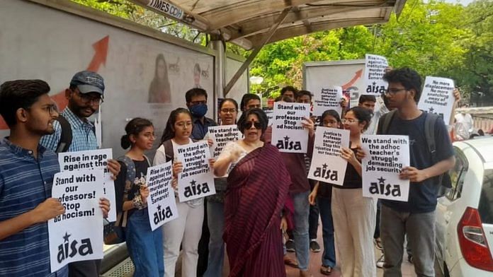 AISA holds protest over DU ad hoc professor's death, in Delhi Thursday | By special arrangement