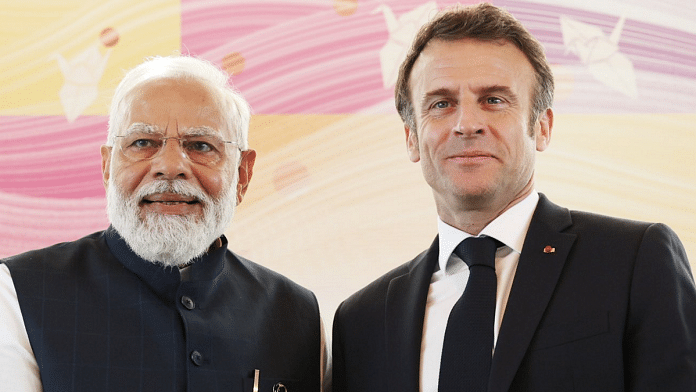 PM Narendra Modi with French President Emmanuel Macron at G-7 Summit in Hiroshima | PTI
