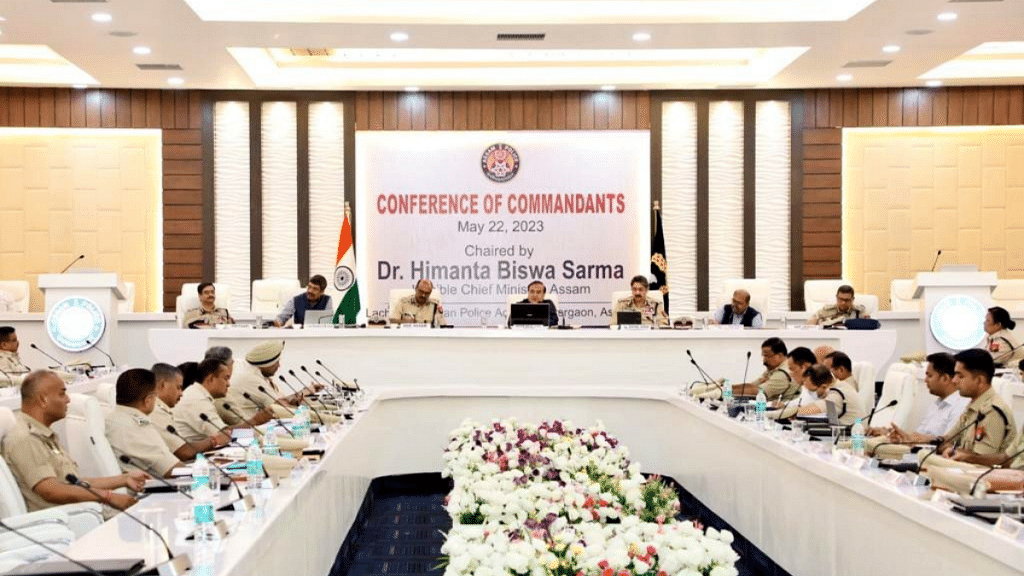 CM Himanta Biswa Sarma chairs the conference of commandants at Lachit Barphukan Police Training Academy, Dergaon | Twitter | @himantabiswa
