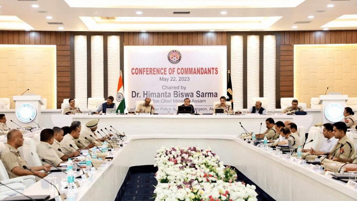 CM Himanta Biswa Sarma chairs the conference of commandants at Lachit Barphukan Police Training Academy, Dergaon | Twitter | @himantabiswa
