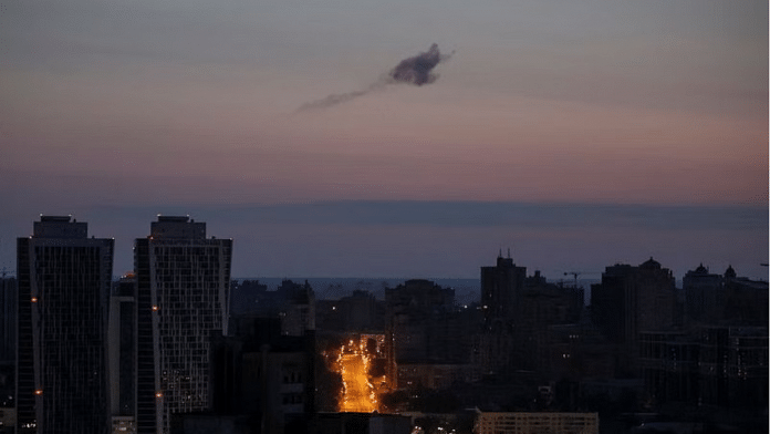 Smoke rises in the sky over the city after a Russian drone strike in Kyiv, on 28 May 2023 | Reuters/Gleb Garanich