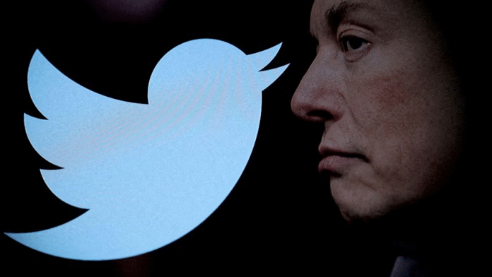 Twitter logo and a photo of Elon Musk are displayed through magnifier in this illustration | Reuters