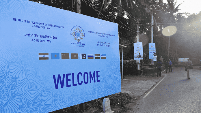 A board welcoming SCO delegates put outside Taj Exotica Resort in Goa | ANI