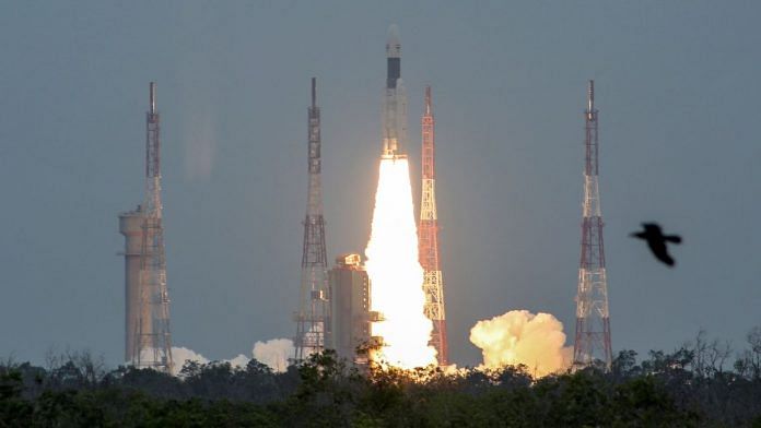 India's Geosynchronous Satellite Launch Vehicle Mk III-M1 blasts off carrying Chandrayaan-2, from the Satish Dhawan Space Centre at Sriharikota, India, July 22, 2019 | Reuters/P. Ravikumar