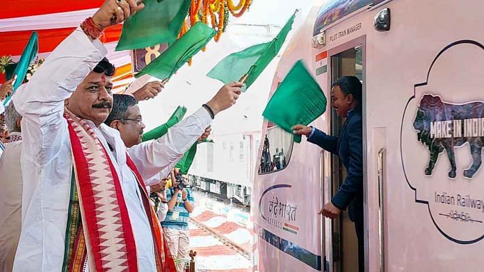 Union Education Minister Dharmendra Pradhan attends the virtual flagging-off ceremony of Odisha's first Vande Bharat train between Puri and Howrah by Prime Minister Narendra Modi, at Puri station Thursday | ANI