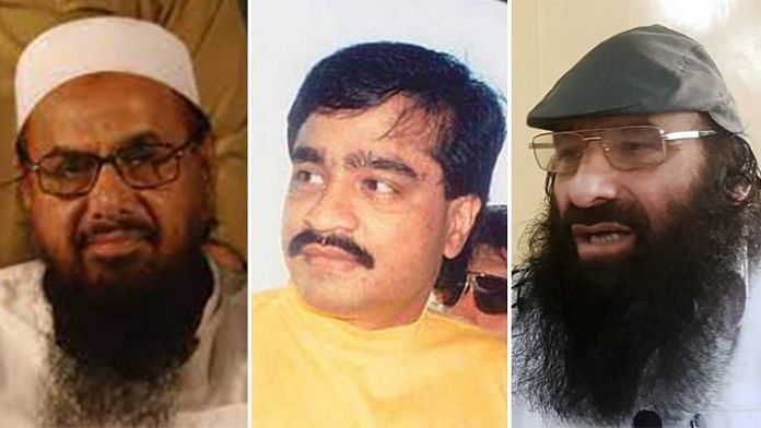 (From left to right): Lashkar-e-Taiba co-founder Hafiz Saeed, underworld don Dawood Ibrahim & Hizbul Mujahideen founder Syed Salahuddin | Source: Wikipedia/ANI