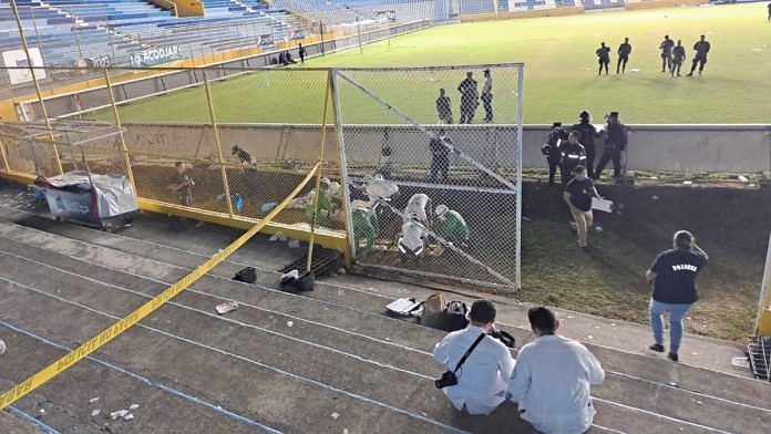A view of the aftermath of a stampede at the Cuscatlan stadium in San Salvador, El Salvador, in this picture obtained from social media. Cruz Verde Salvadorena/via Reuters