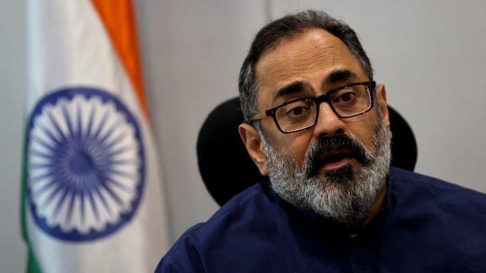 Indian Deputy Minister for Information Technology, Rajeev Chandrasekhar, speaks during an interview with Reuters at his office in New Delhi | Reuters