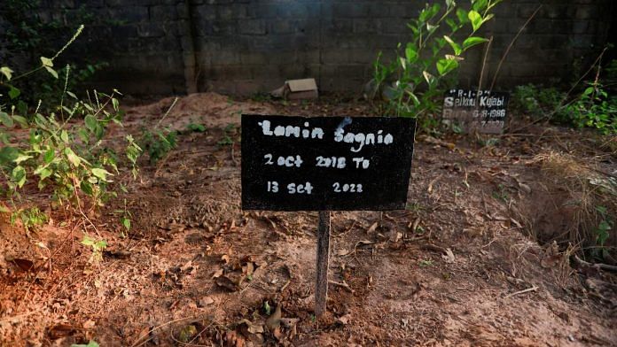 The grave of 3-year-old Lamin Sagnia, who died of Acute Kidney Injury in September 2022, is pictured in Old Yundum, Gambia | Reuters