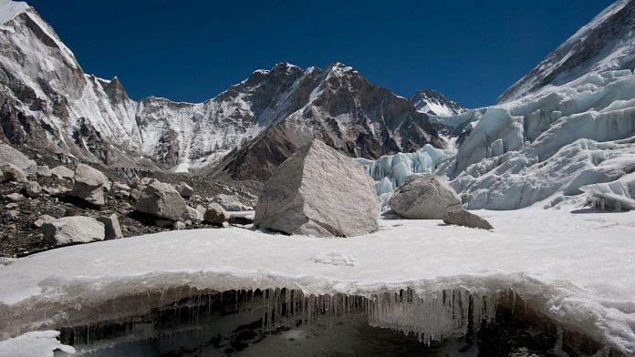 Water forms under Nepal's Khumbu glacier as the ice melts in this undated handout image | Handout by Reuters