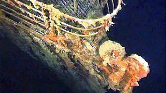 The port bow railing of the Titanic lies in 12,600 feet of water about 400 miles east of Nova Scotia as photographed earlier this month as part of a joint scientific and recovery expedition sponsored by the Discovery Channel and RMS Titantic | Reuters