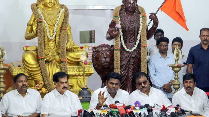 Tamil Nadu BJP chief K Annamalai addresses the press conference on the Enforcement Directorate (ED) arrest of state Electricity Minister V Senthil Balaji, at party headquarters, in Chennai | ANI
