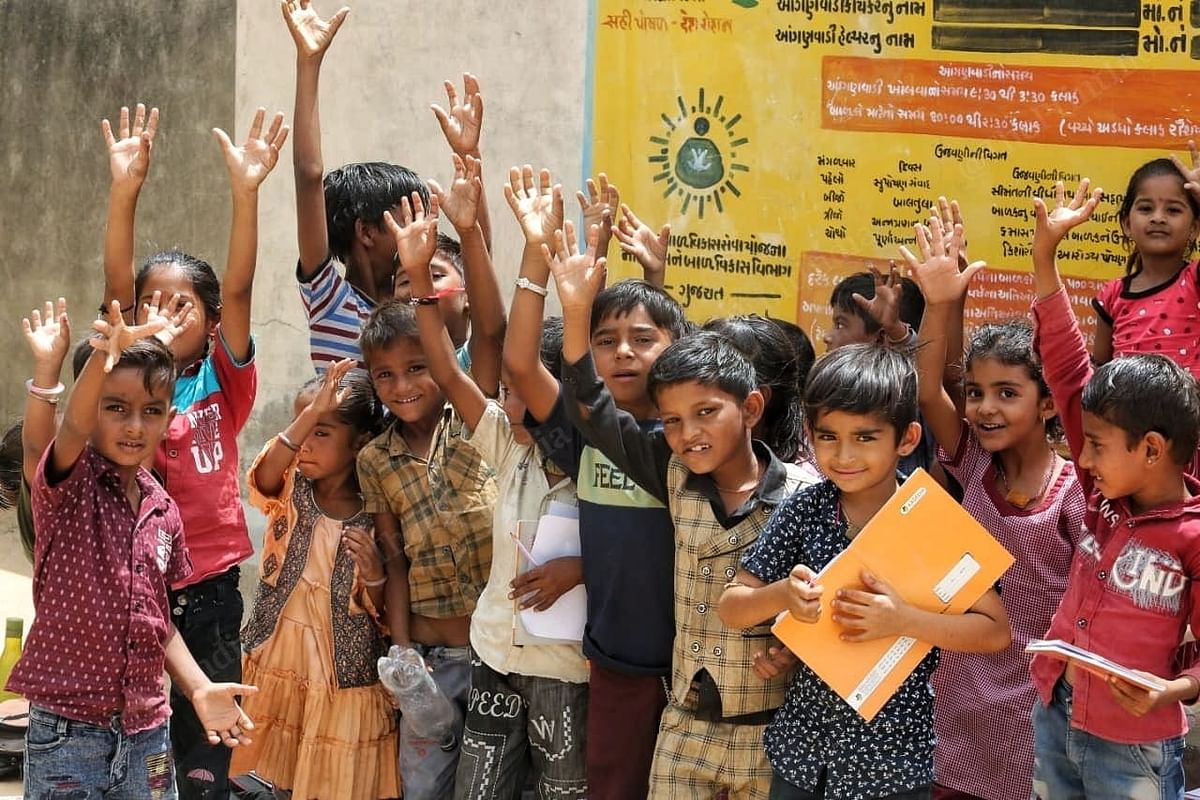 Enthusiastic kids of Vadiya at their school | Photo: Praveen Jain | ThePrint