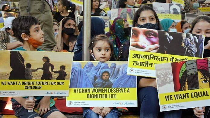 A 2021 protest by Afghan women in Delhi, two months after the Taliban takeover | ANI
