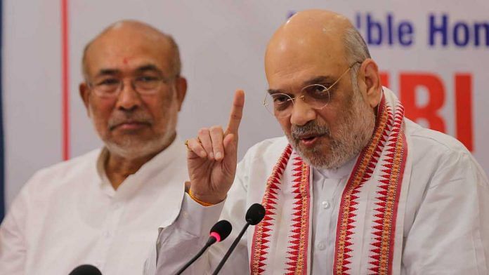 File photo of Manipur Chief Minister Biren Singh with Home Minister Amit Shah | Suraj Singh Bisht | ThePrint